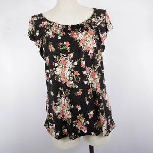 Marina Luna Black floral butterfly sleeve blouse
